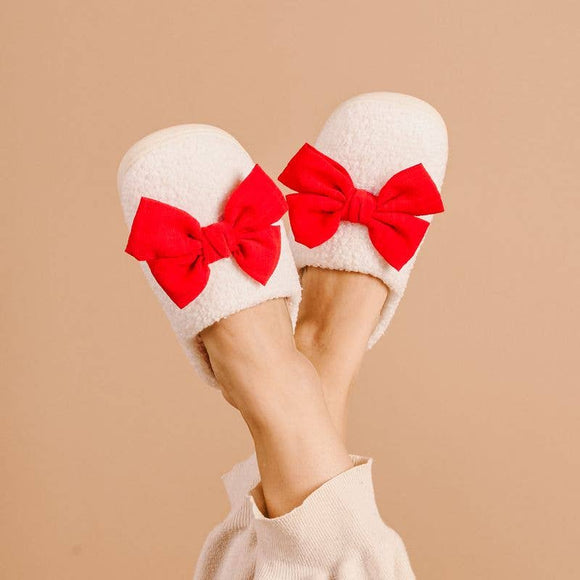 Fuzzy Slippers-Betty Bow Red